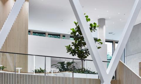 Parts of the steel construction in the atrium at Canon Production Printing Venlo