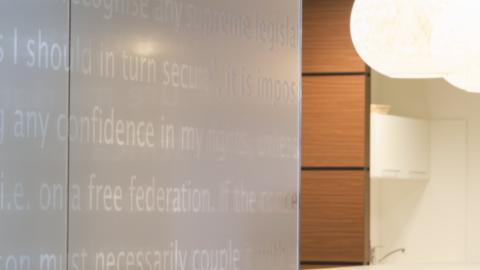 Glass wall with text design privacy film