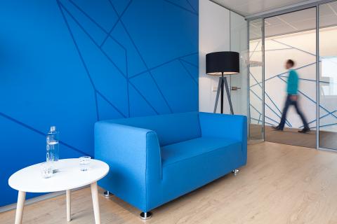 Glass wall systems ans a full glass tampered glass door. 