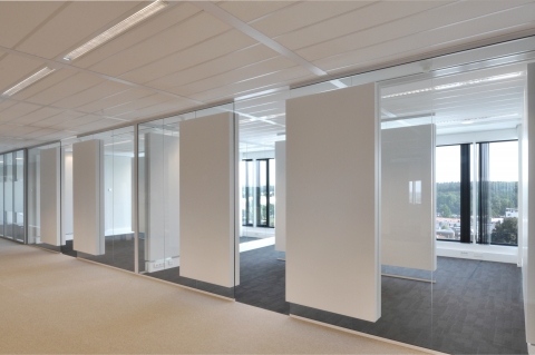 Small office with iQ Mute acoustic panels and without doors