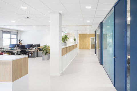 Blue colored system walls glass