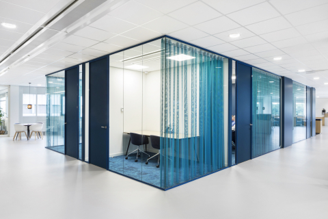 Blue colored system walls glass