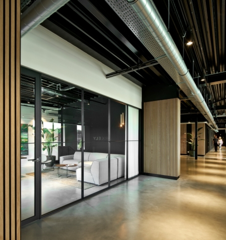 Glass partition with horizontal and vertical division