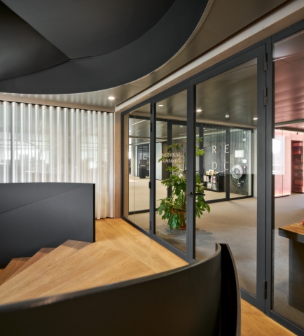 Fire resistant glass wall EW60 at Floating Office in Rotterdam.