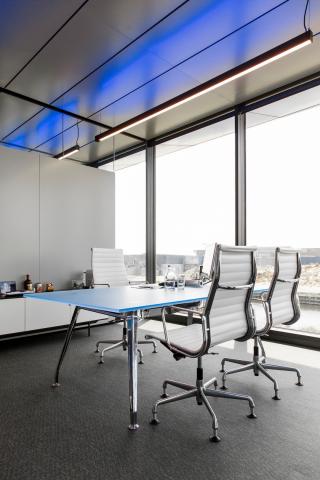 Office dividing glass wall with decorative panels