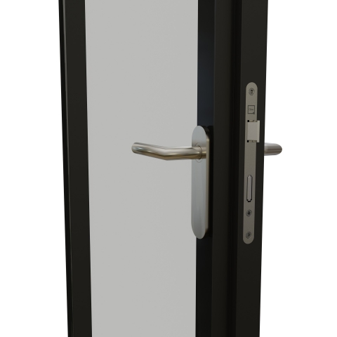 KDG77 Full flush aluminumframed door with double glass and single seals.
