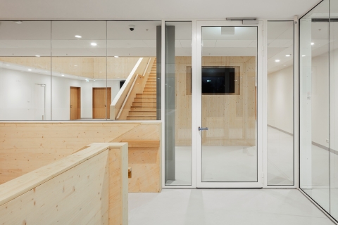 Fire resistant glass partition at Marga Klompé Building
