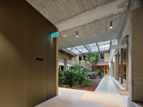 Transparent coated steel wall panels at faculty ITC University Twente Enschede