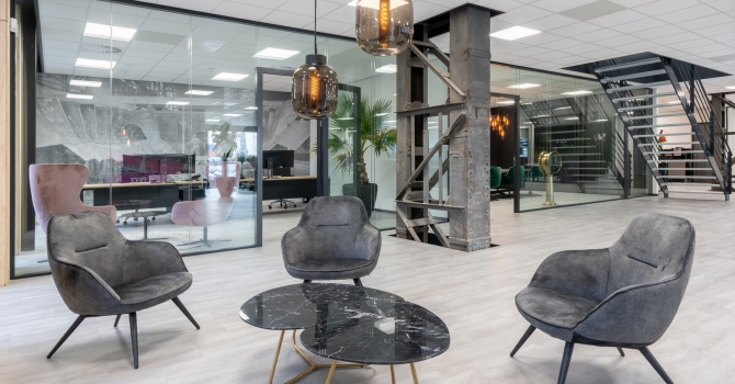 Interior with glass partitions